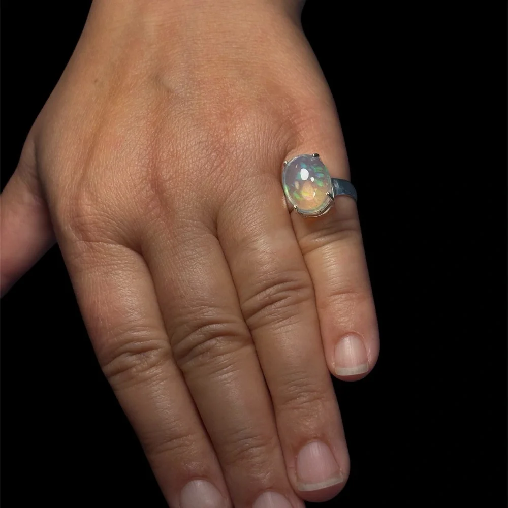 Handmade 925 Sterling Silver Australian Opal Ring 4 Carat Size 5.5